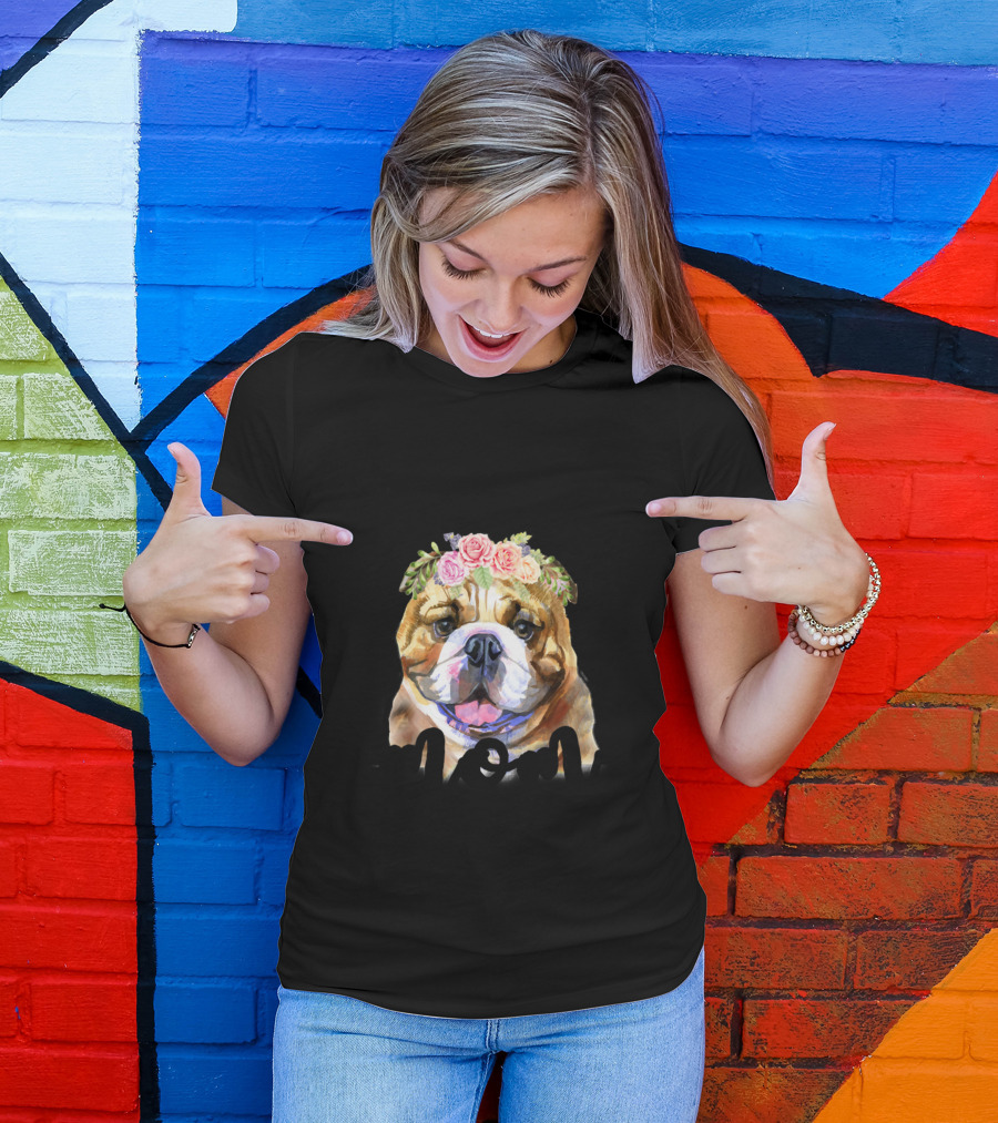 Bulldog Mom Flower Crown Dog T-Shirt