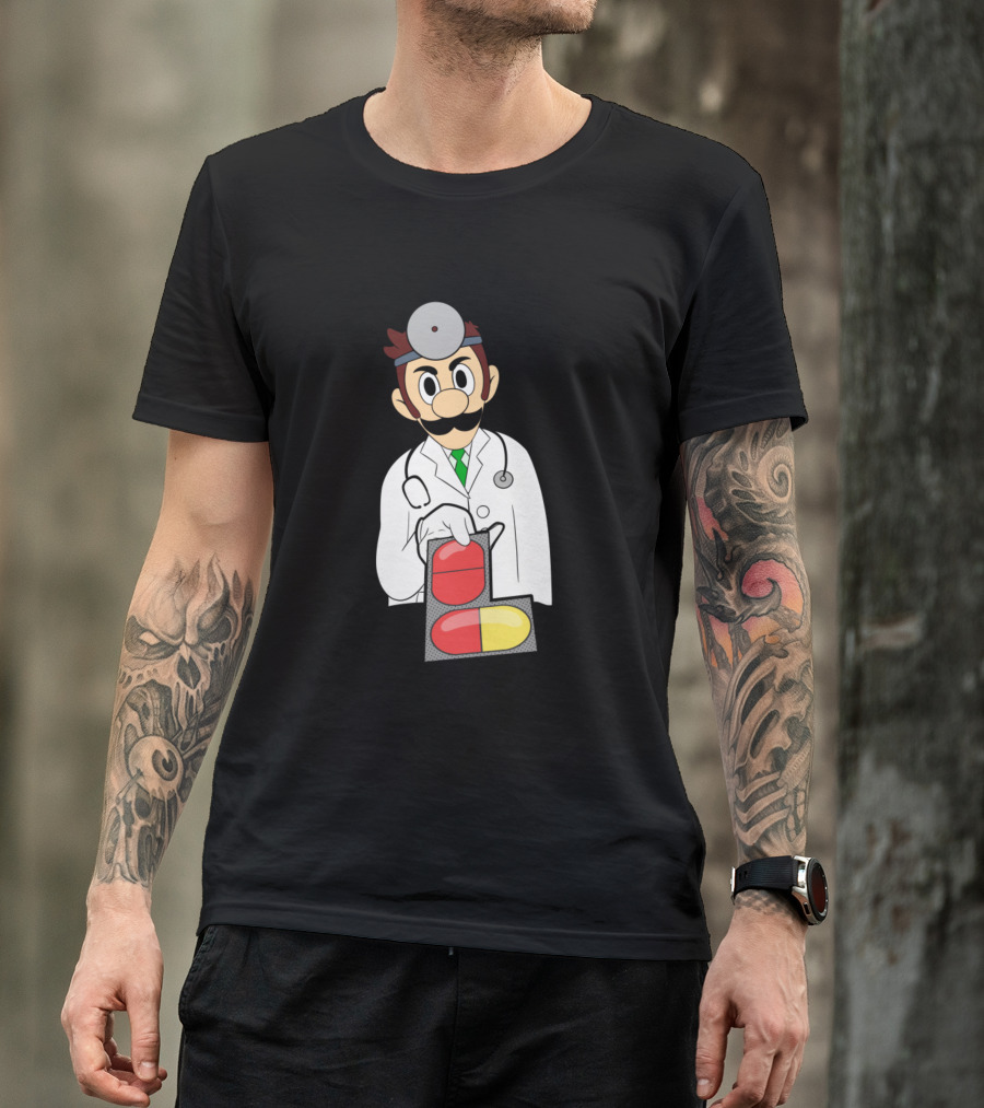 Dr. Mario Character With Red And Yellow Pills T-Shirt