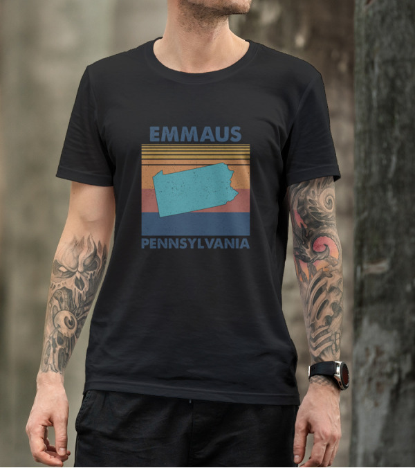 Emmaus Pennsylvania Retro State Map Stripes T-Shirt