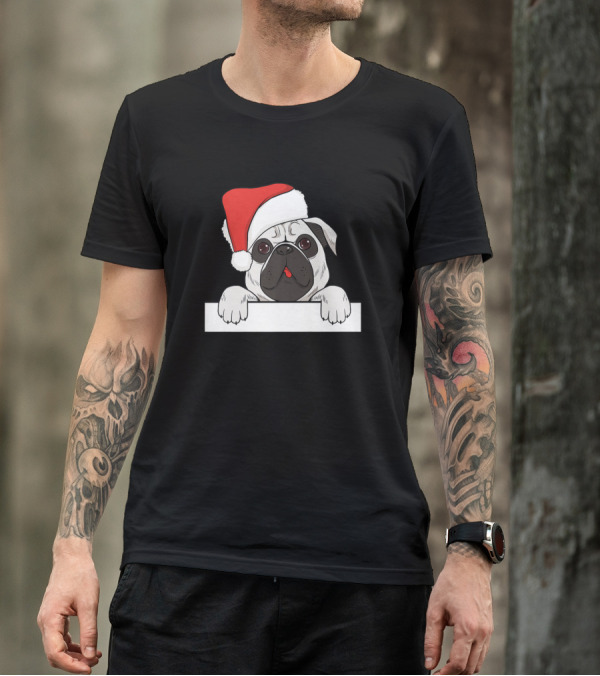 Funny Pug Santa Hat Christmas Dog T-Shirt