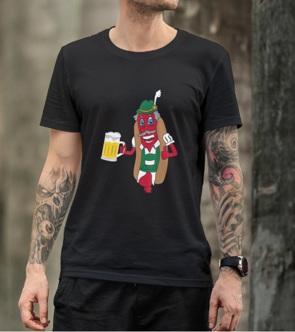 Oktoberfest Beer Mug Lederhosen Hot Dog Bratwurst Bavarian Hat T-Shirt