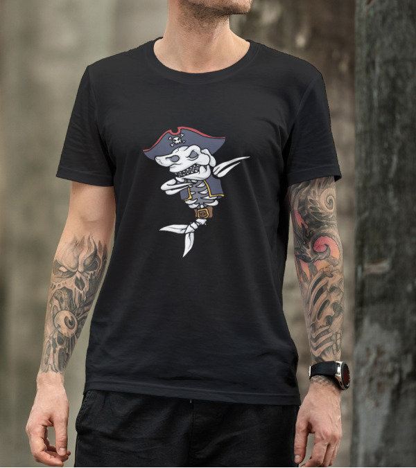 Halloween Scary Dabbing Pirate Skeleton Shark T-Shirt