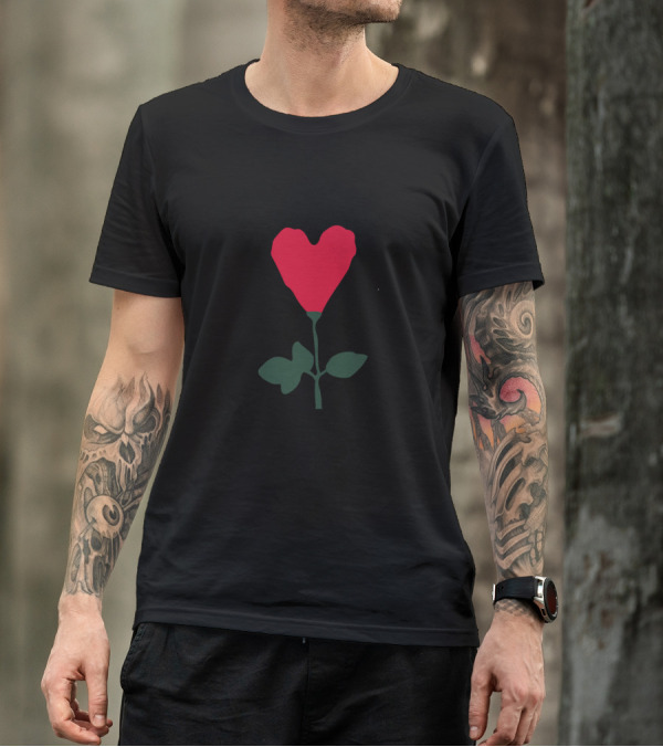Heart Flower Red Green Stem T-Shirt