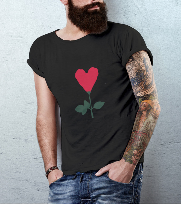 Heart Flower Red Green Stem T-Shirt