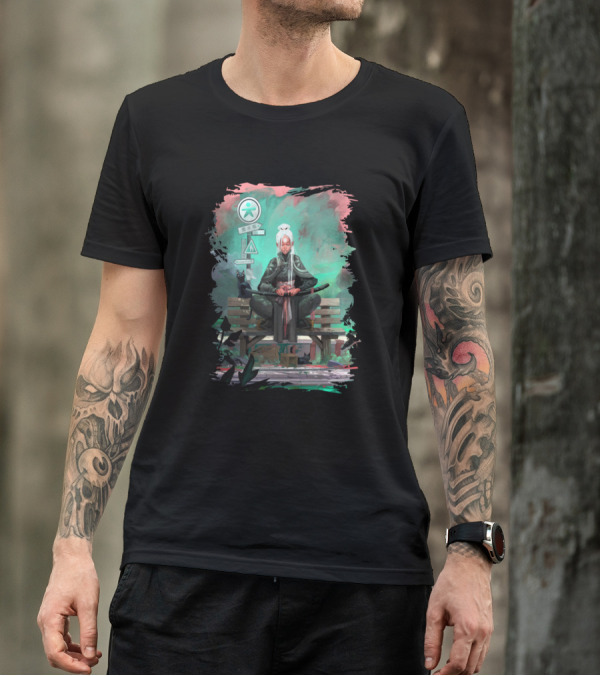 Hermit Zen Warrior With Street Signs And Black Cats T-Shirt