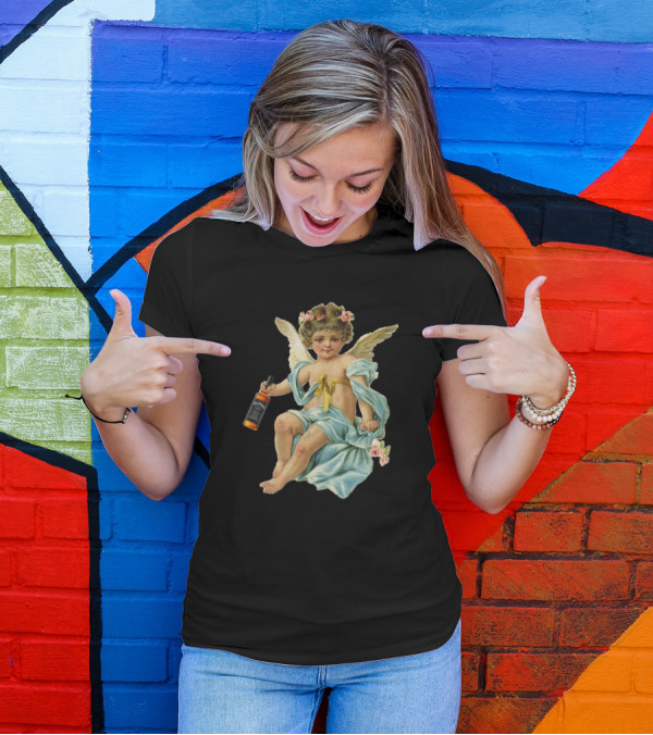 Liquor Angel Holding Bottle T-Shirt