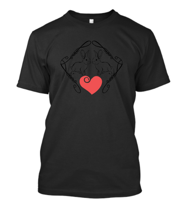Love Rabbits Heart Design With Two Illustrative Rabbits T-Shirt