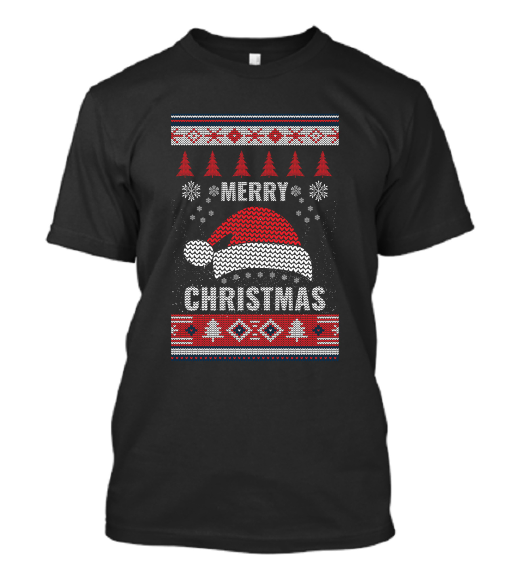 Merry Christmas Santa Hat Snowflakes Ugly T-Shirt