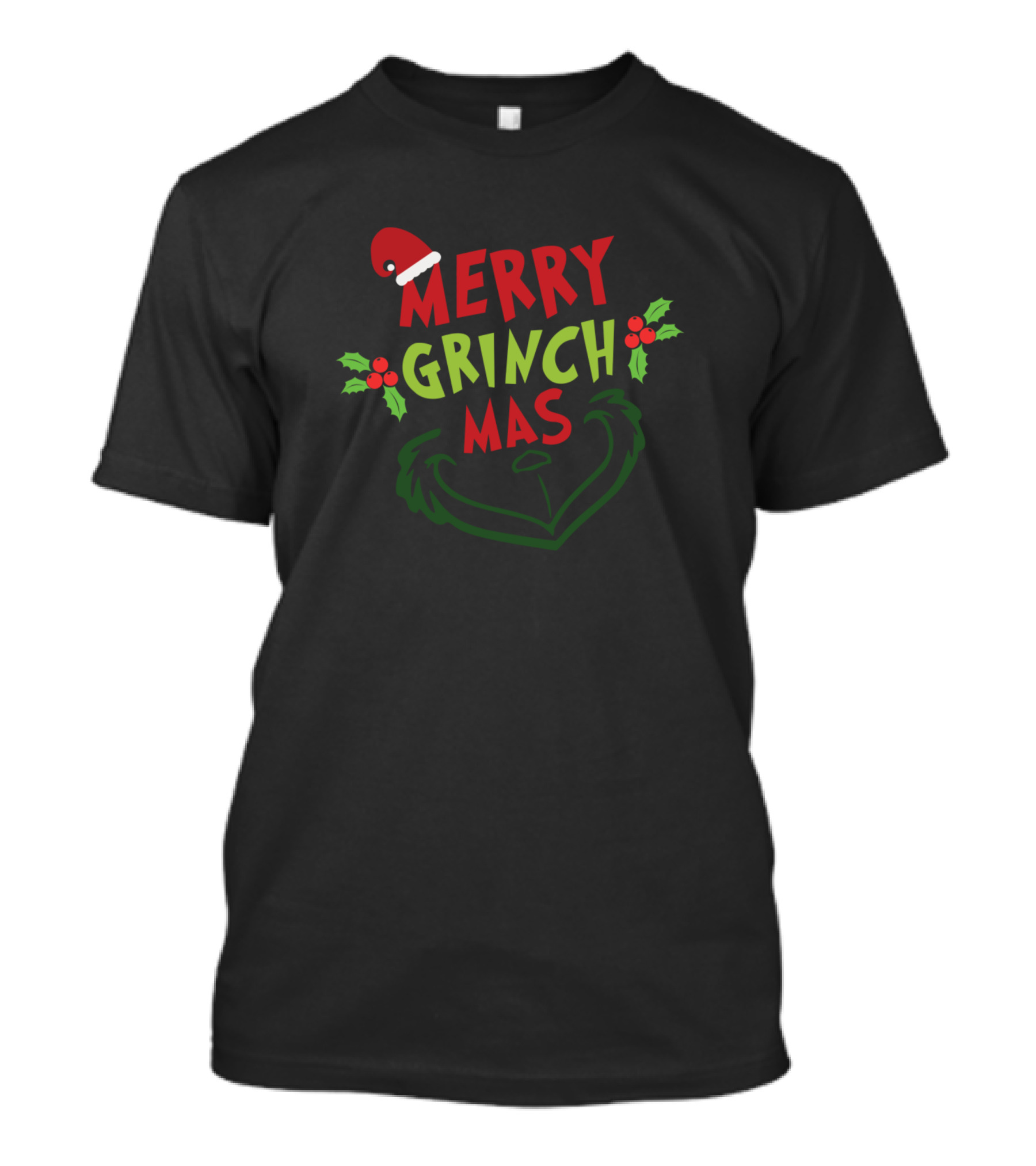 Merry Grinchmas Santa Hat Holly Grinch Smile T-Shirt