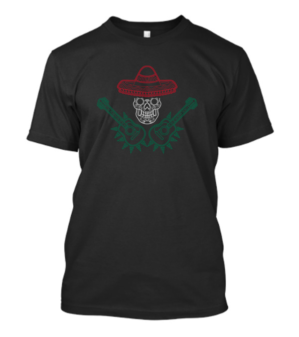 Mexico Flag Mexican Mariachi Skull Sombrero Guitars T-Shirt