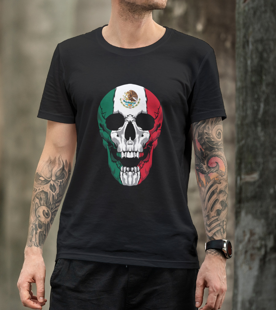 Mexico Flag Skull Mexican Roots T-Shirt