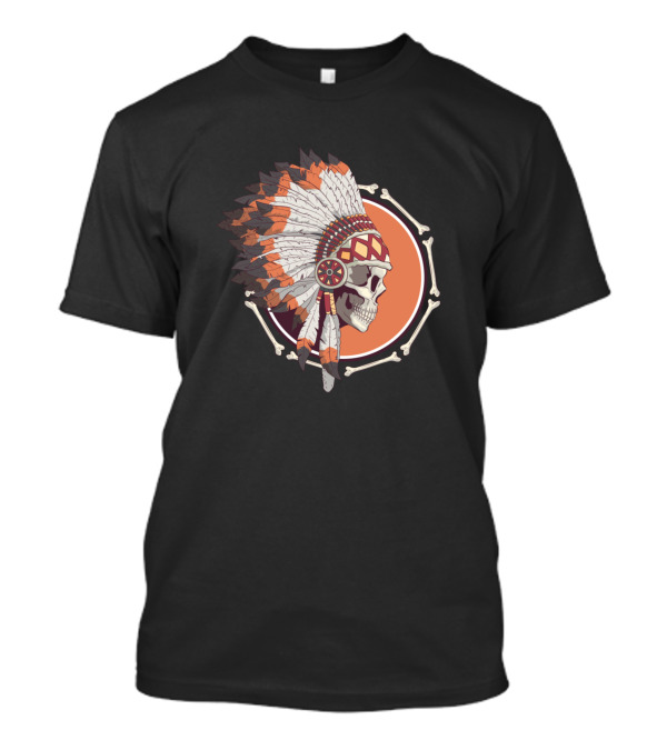 Native American Skull Tattoo Headdress Bone Circle T-Shirt