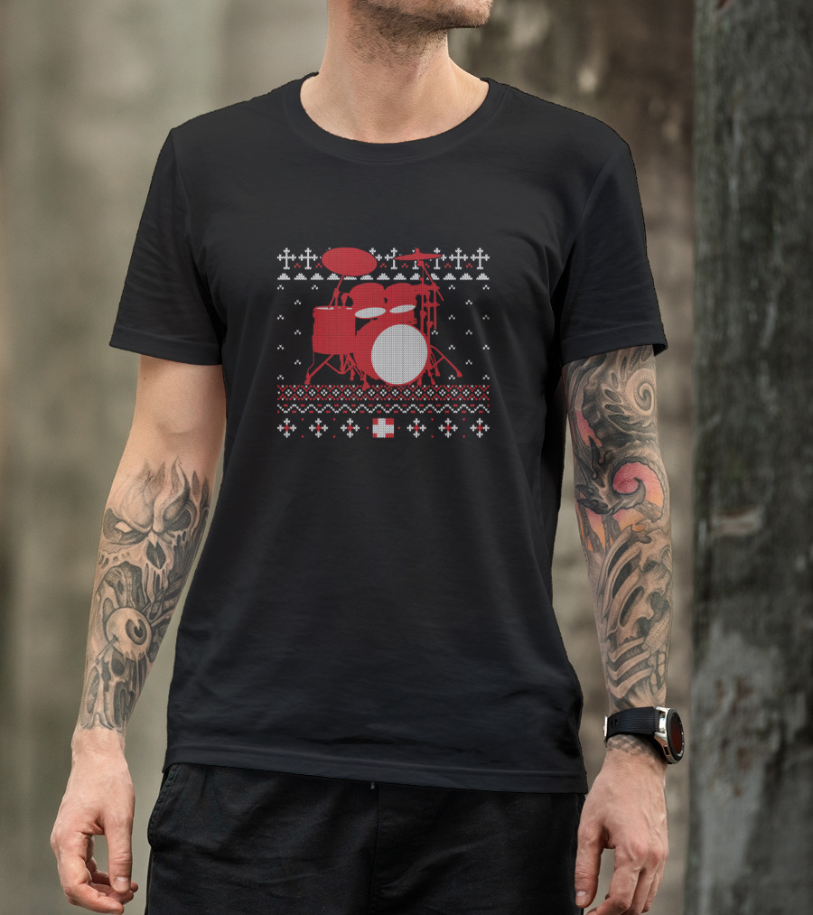 Christmas Drumset Ugly Sweater Percussionist Drummer Musician T-Shirt