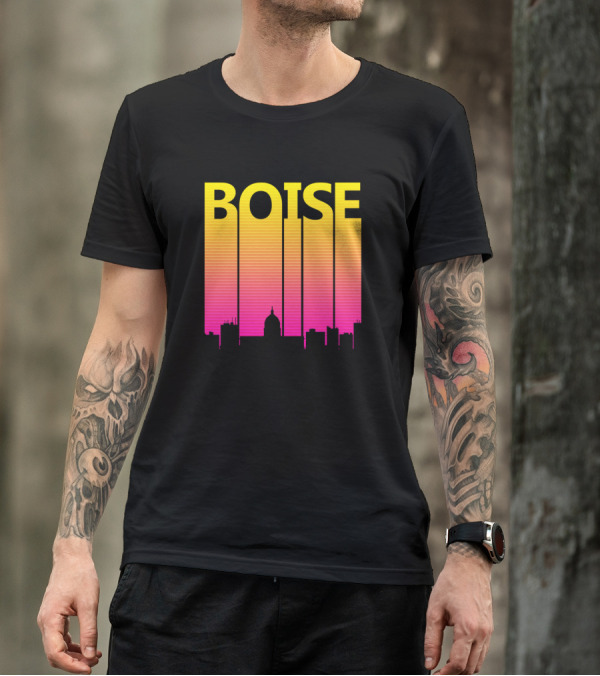 Boise Retro 1980s Skyline Silhouette Yellow Pink Gradient T-Shirt