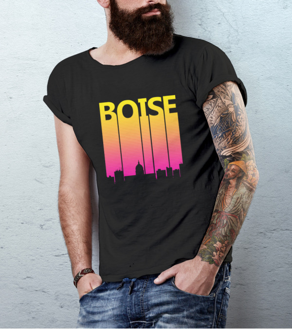 Boise Retro 1980s Skyline Silhouette Yellow Pink Gradient T-Shirt