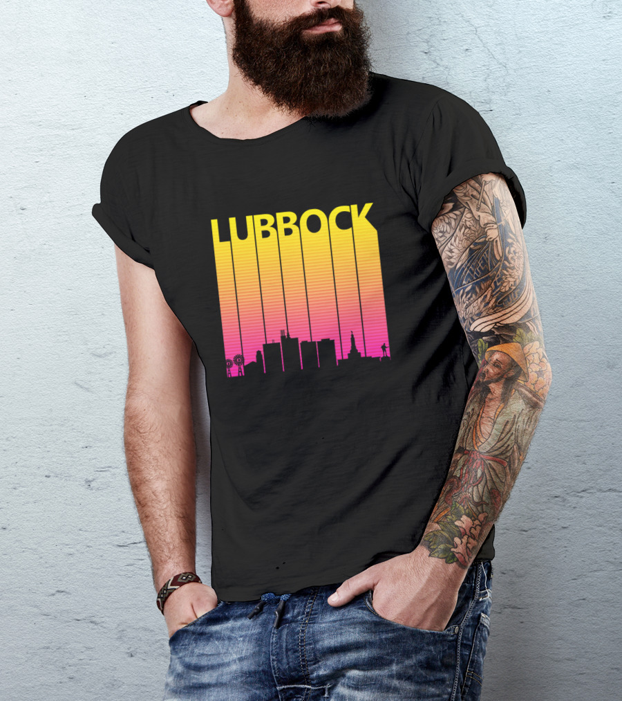 Lubbock 1980s Skyline Retro Stripes T-Shirt