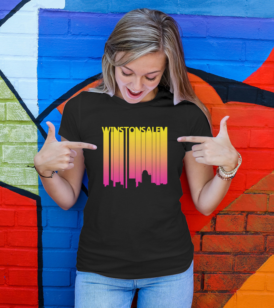 Winston Salem Retro 1980S Skyline Vintage Sunset Gradient T-Shirt