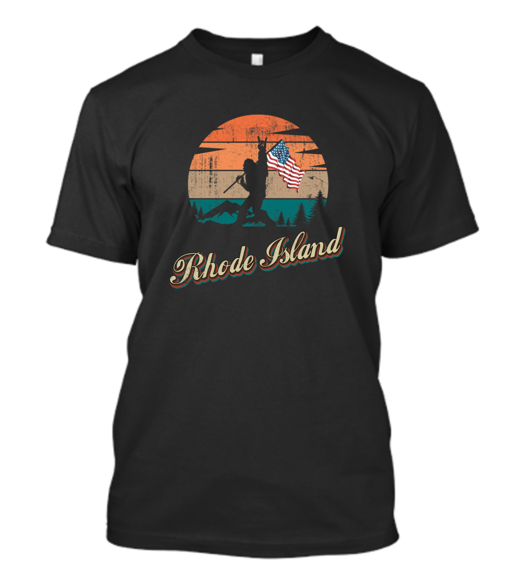 Rhode Island Soldier With USA Flag Vintage Sunset Scene T-Shirt