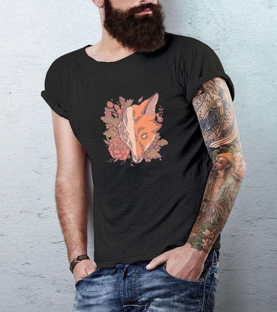 Skeleton Fox Floral Fusion T-Shirt
