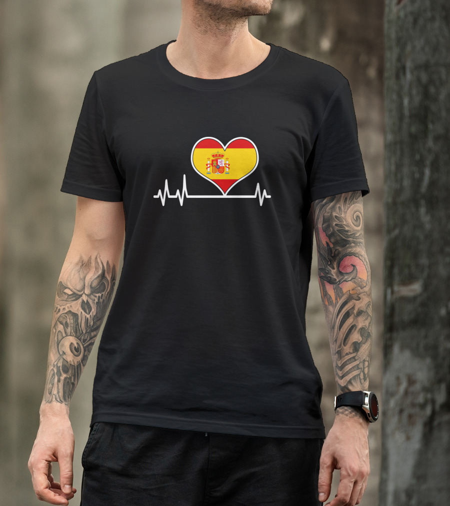 Spain Flag Heart EKG Love Heartbeat T-Shirt