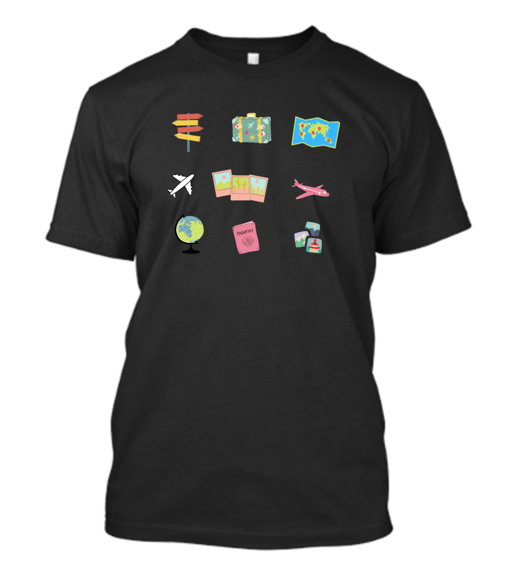Travel Adventure Sticker Pack Passport Map Airplanes Globe Suitcase Signs Icons T-Shirt
