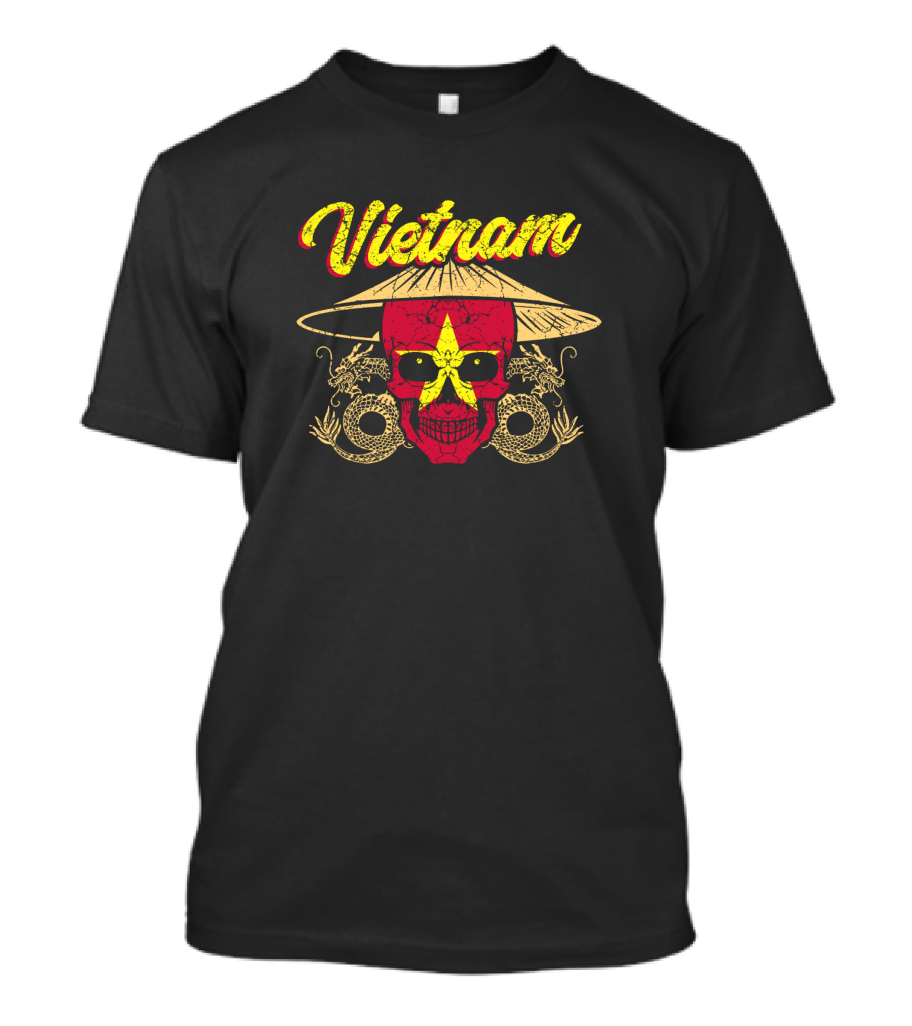 Vietnam Red Skull With Conical Hat And Dragons T-Shirt