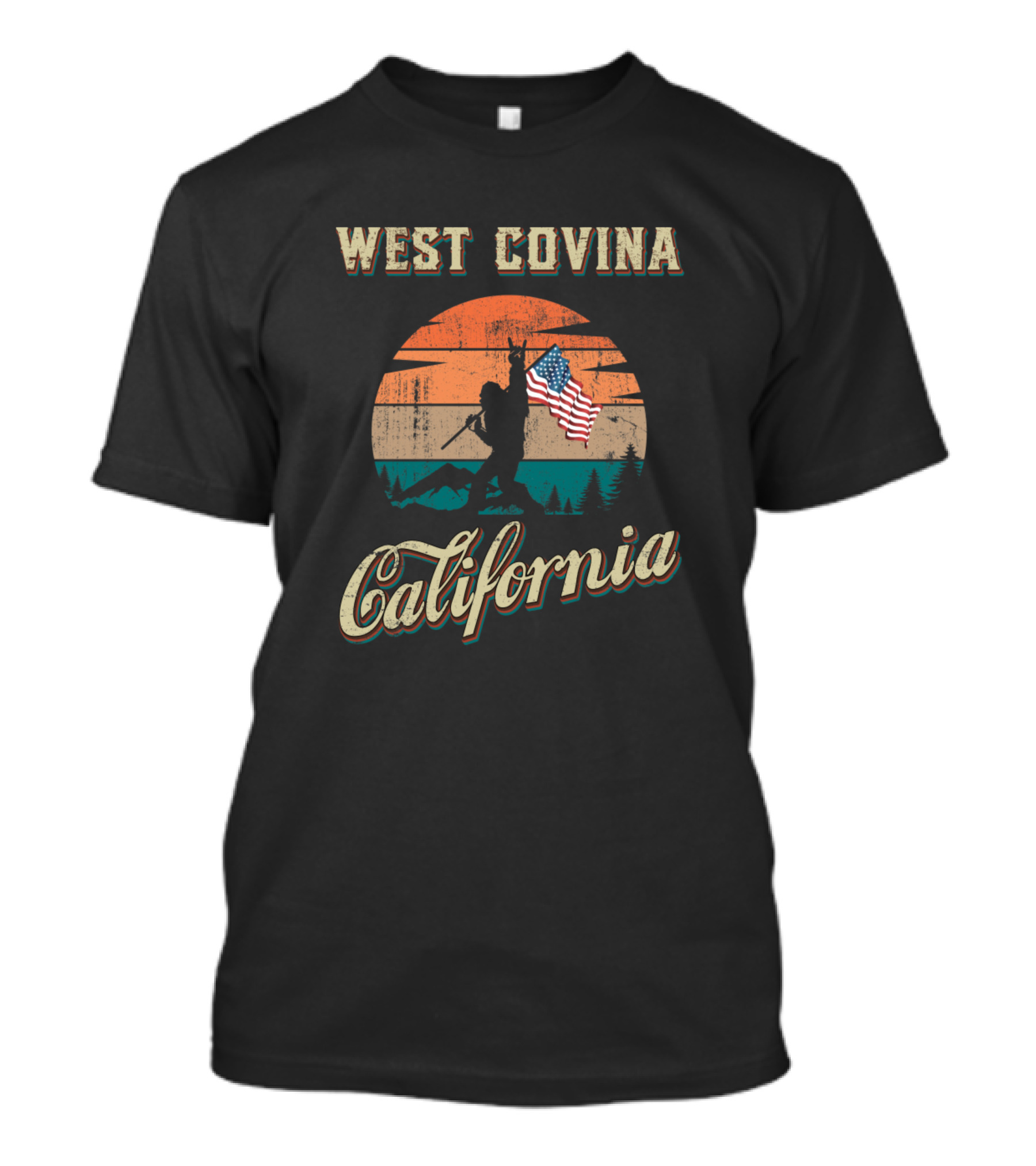 West Covina California American Flag Sunset Vintage Retro T-Shirt