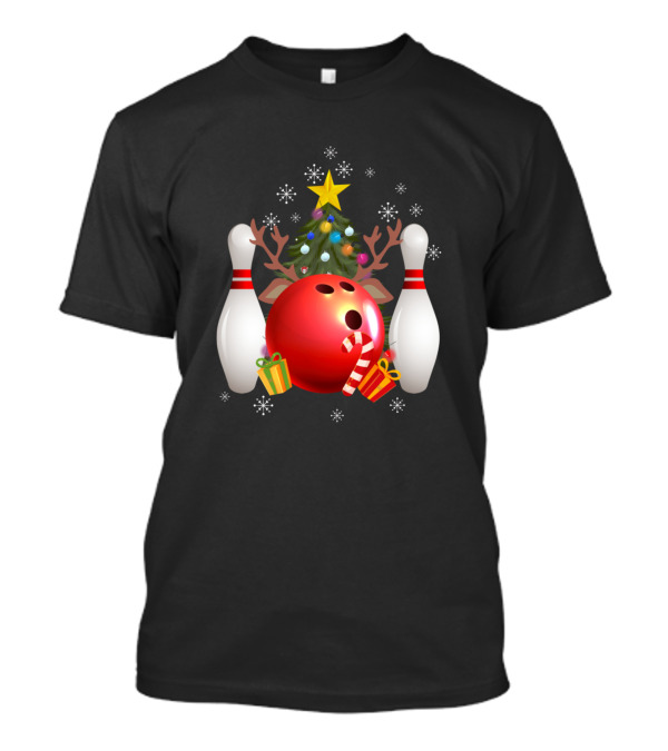 Bowling Christmas Funny Lover Reindeer Antlers Tree Candy Cane Snowflakes T-Shirt