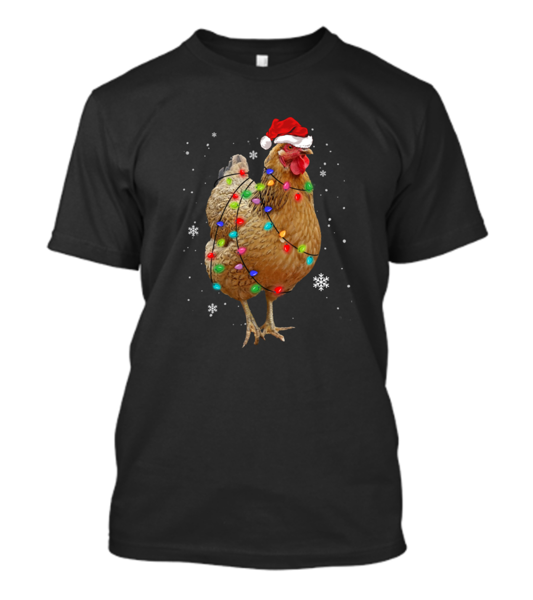 Chicken Wrapped In Christmas Lights With Santa Hat T-Shirt