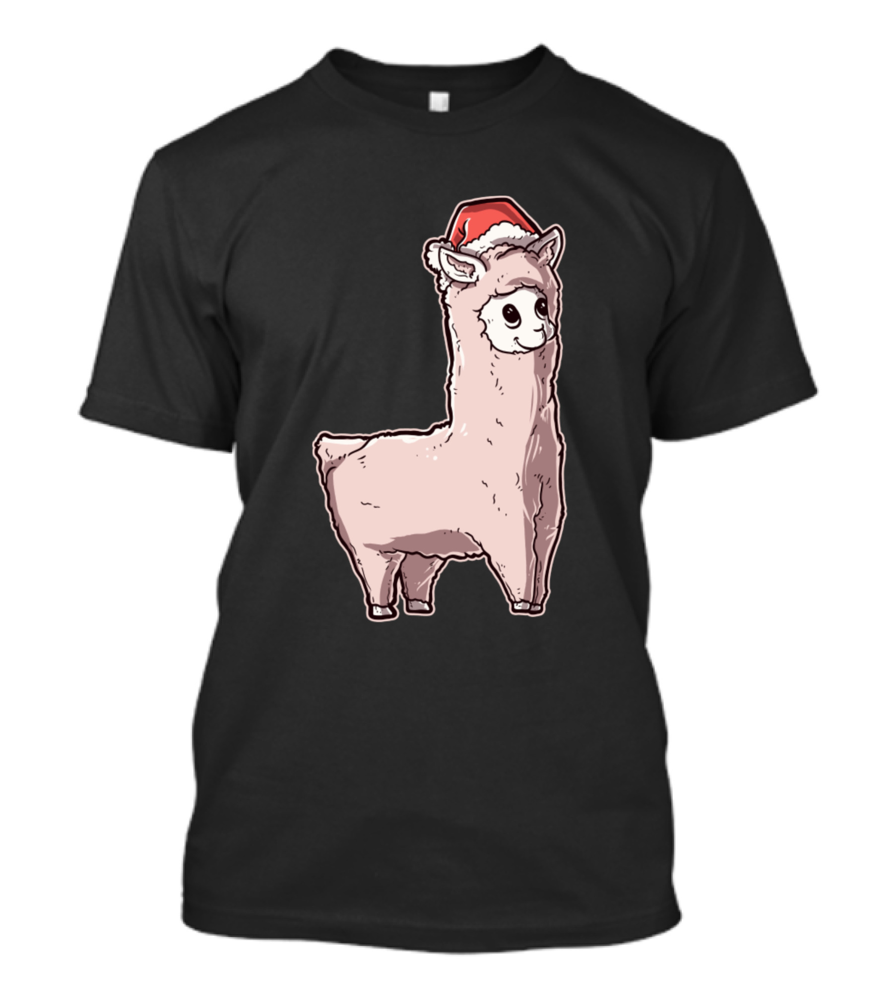 Christmas Llama With Santa Hat T-Shirt