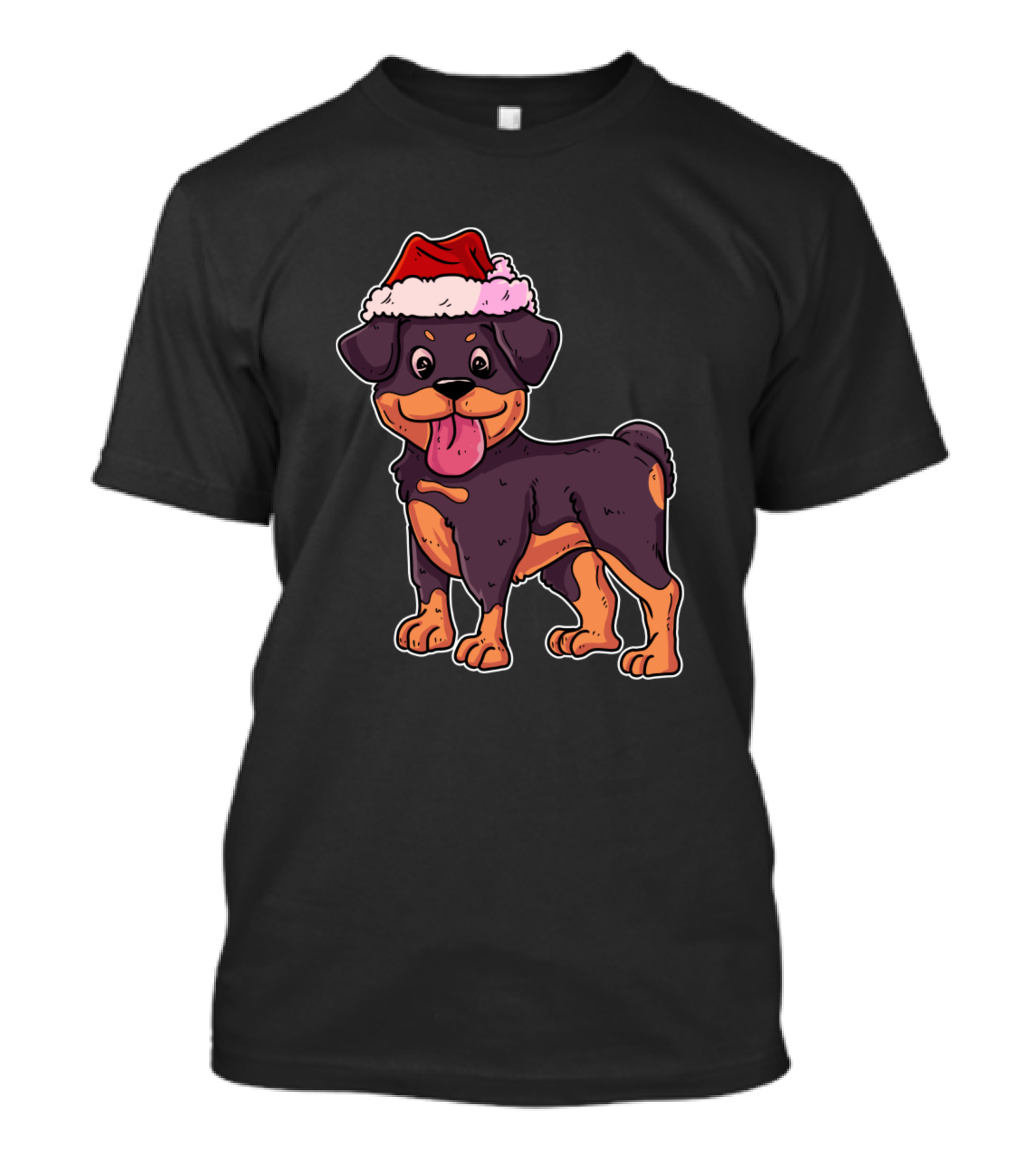 Christmas Rottweiler Santa Hat Cute Cartoon Dog T-Shirt