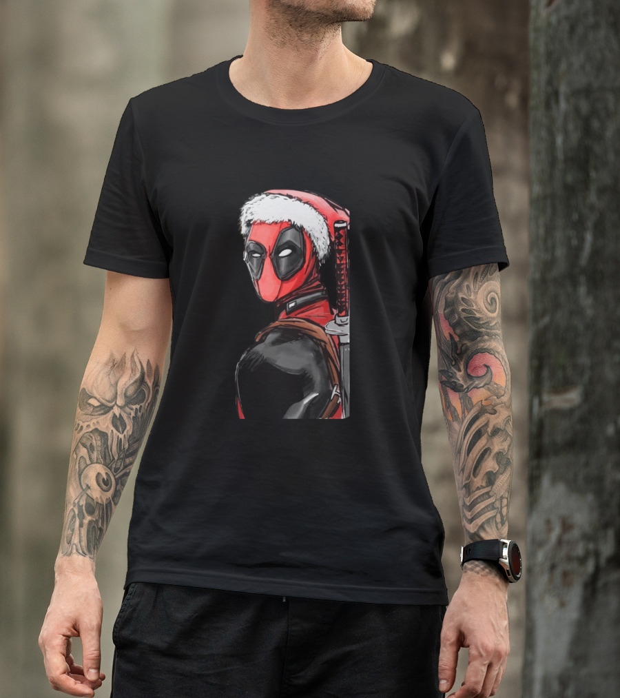 Deadpool Santa Holiday Costume With Katana T-Shirt