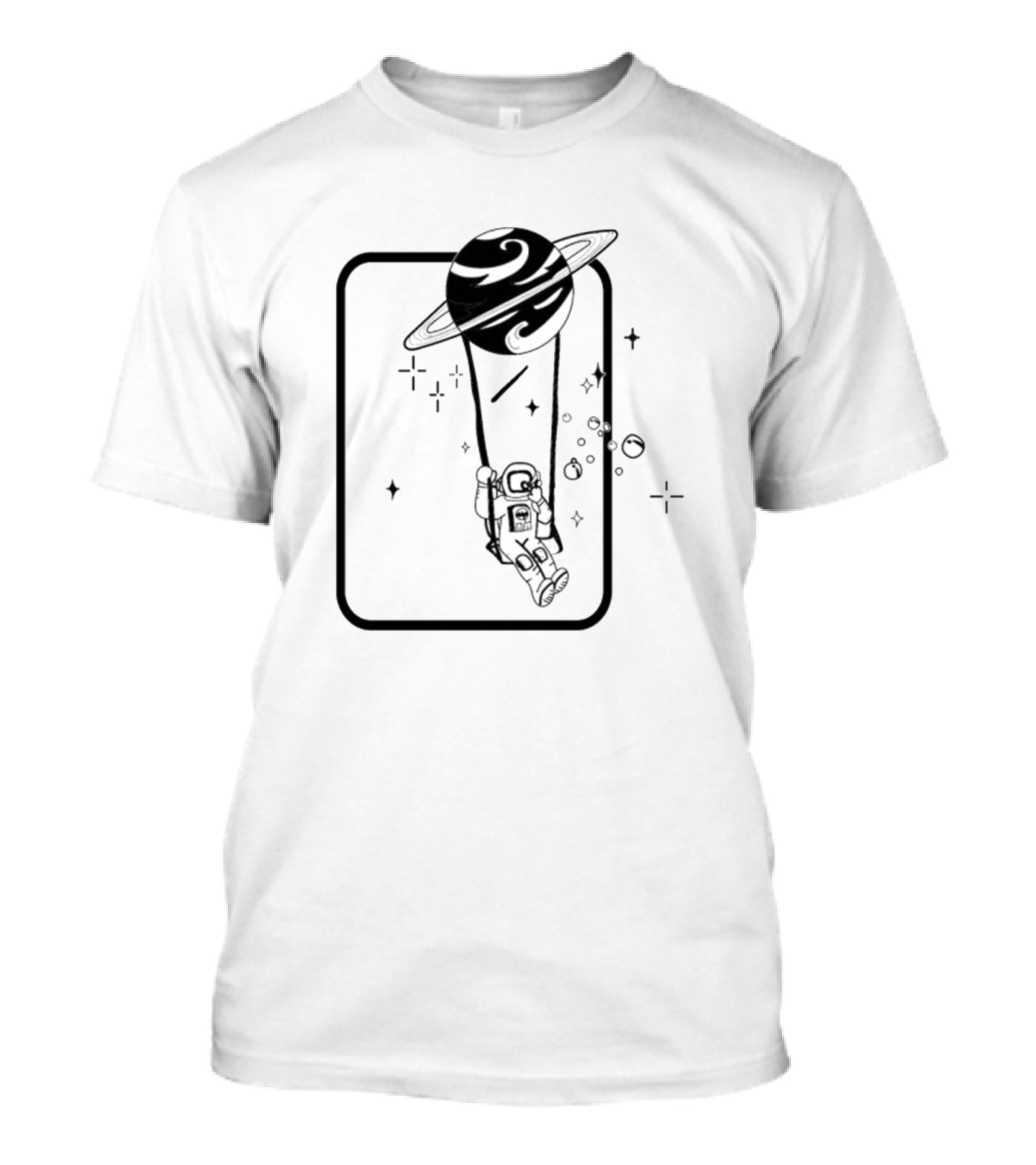 Astronaut Hanging From Saturn Balloon In Space Scene T-Shirt