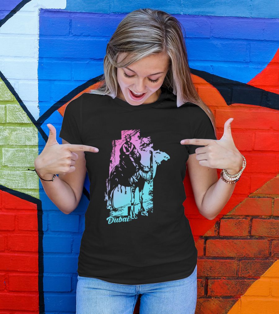 Dubai Camel Rider Desertscape Arabia Palm Trees T-Shirt