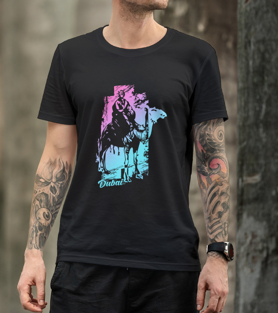 Dubai Camel Rider Desertscape Arabia Palm Trees T-Shirt