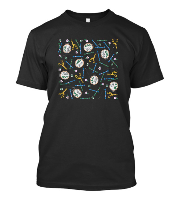 Embroidery Pattern Supplies Scissors Thread T-Shirt