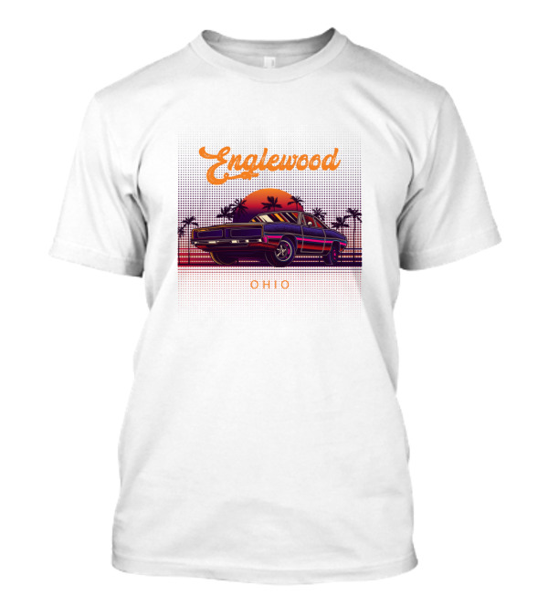 Englewood Ohio Vintage Muscle Cars Sunset Scene T-Shirt