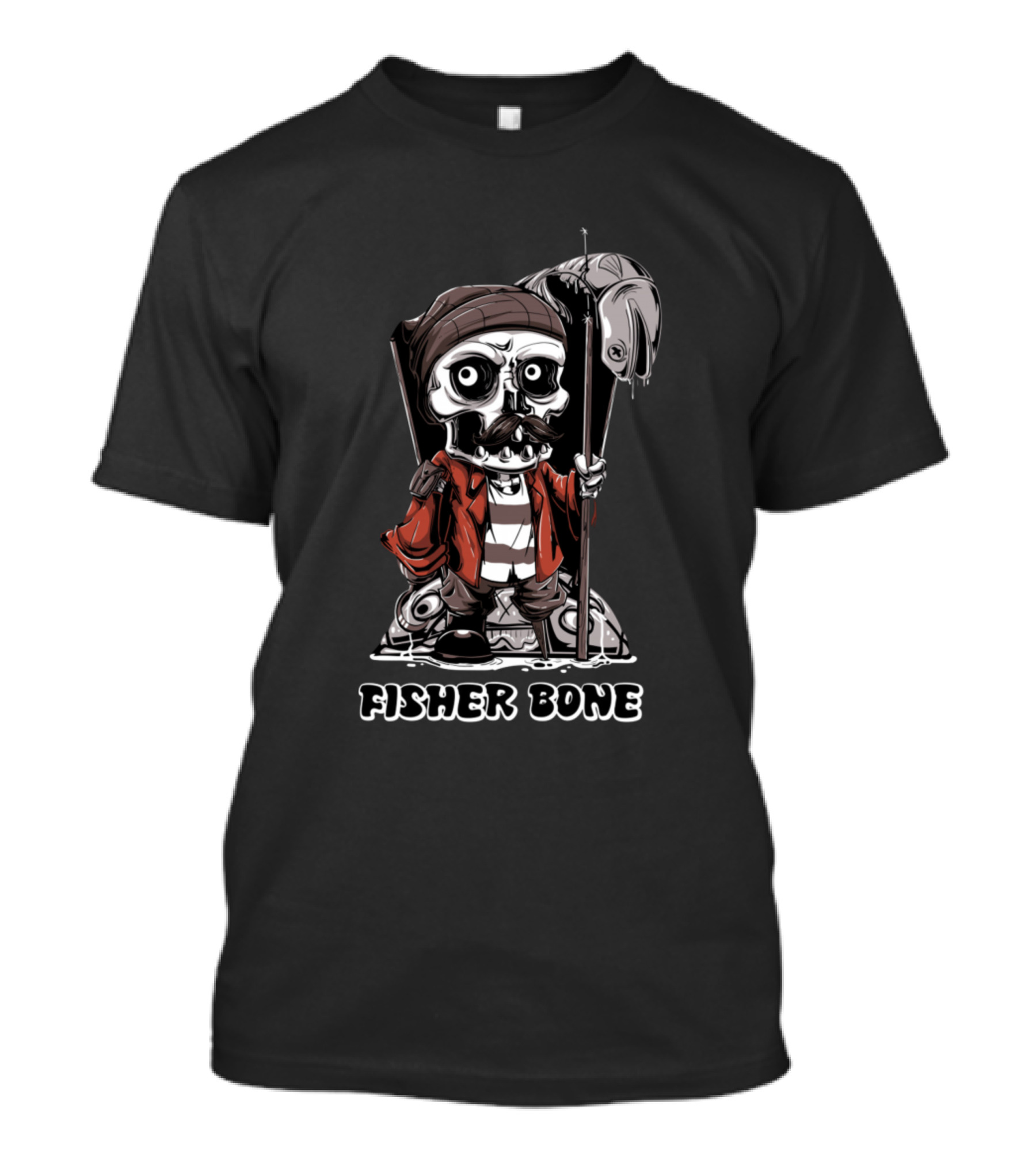 Fisher Bone Skull With Fish Catch T-Shirt
