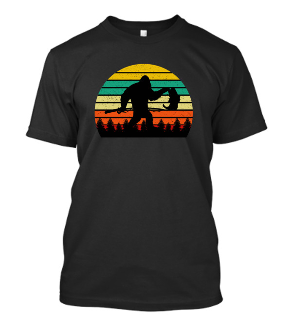Bigfoot Sasquatch Retro Sunset Fishing Adventure T-Shirt