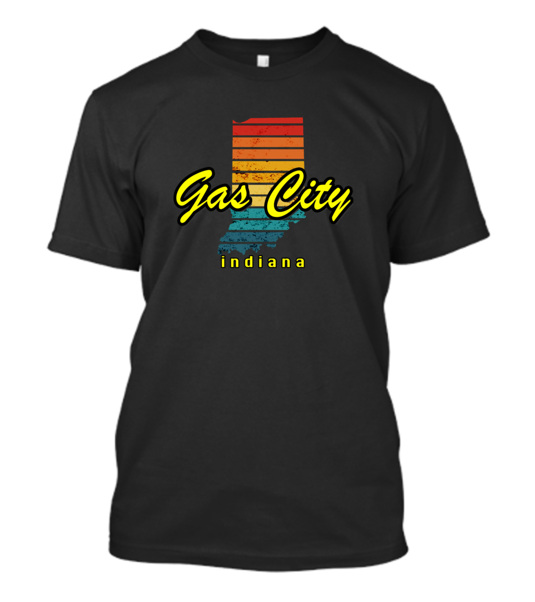 Gas City Indiana Retro Sunset State Shape T-Shirt