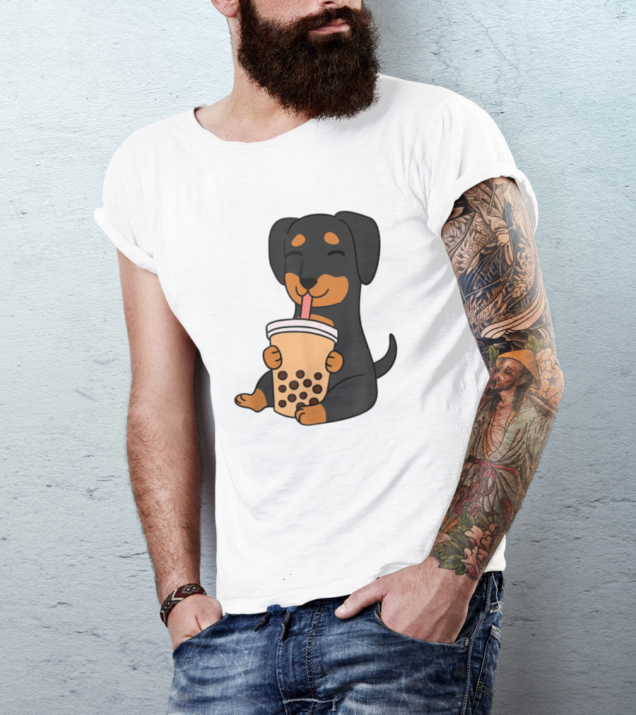 Dachshund Enjoying Bubble Tea Cute Funny Dog T-Shirt