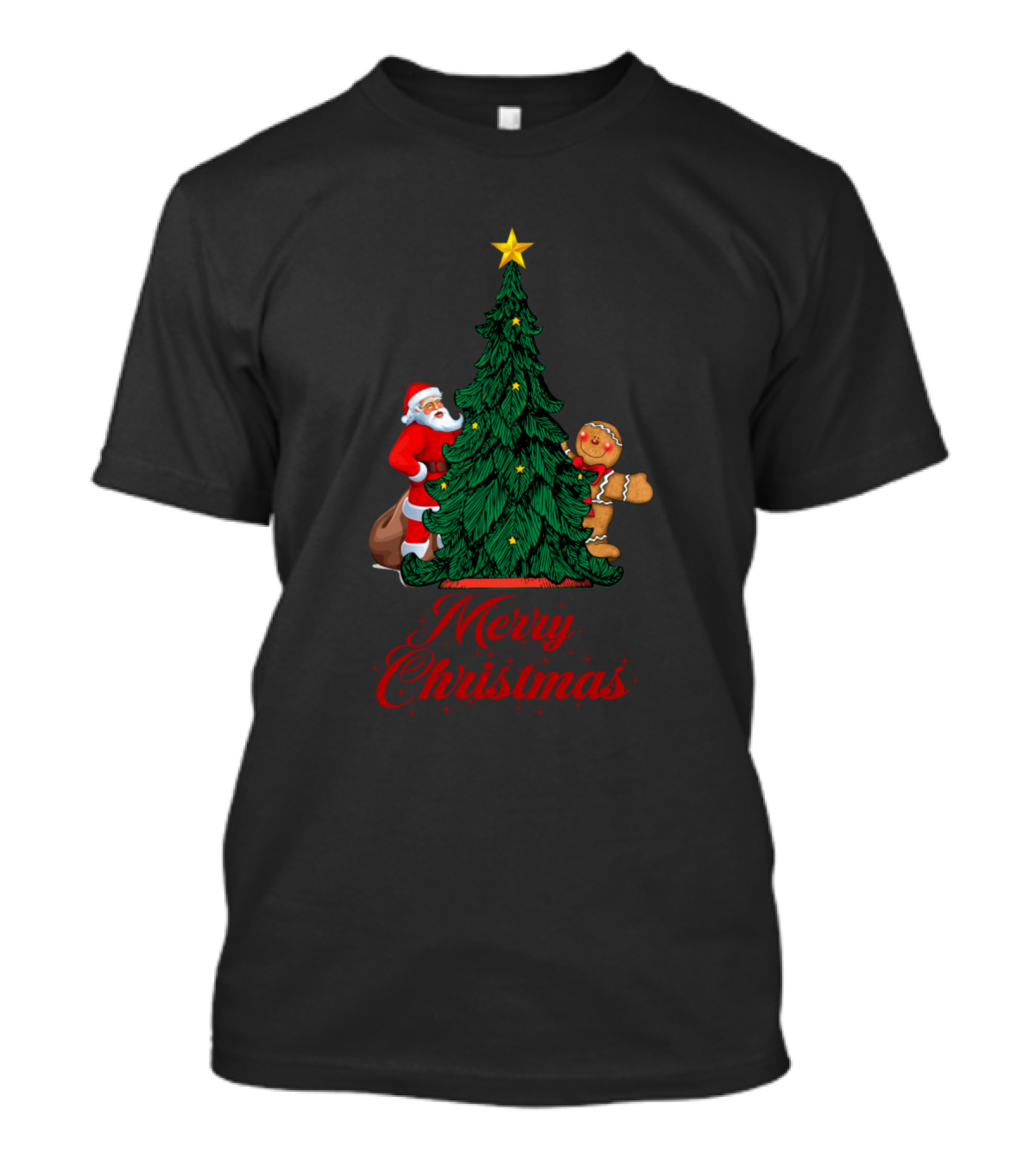 Merry Christmas Santa Gingerbread Man Christmas Tree T-Shirt