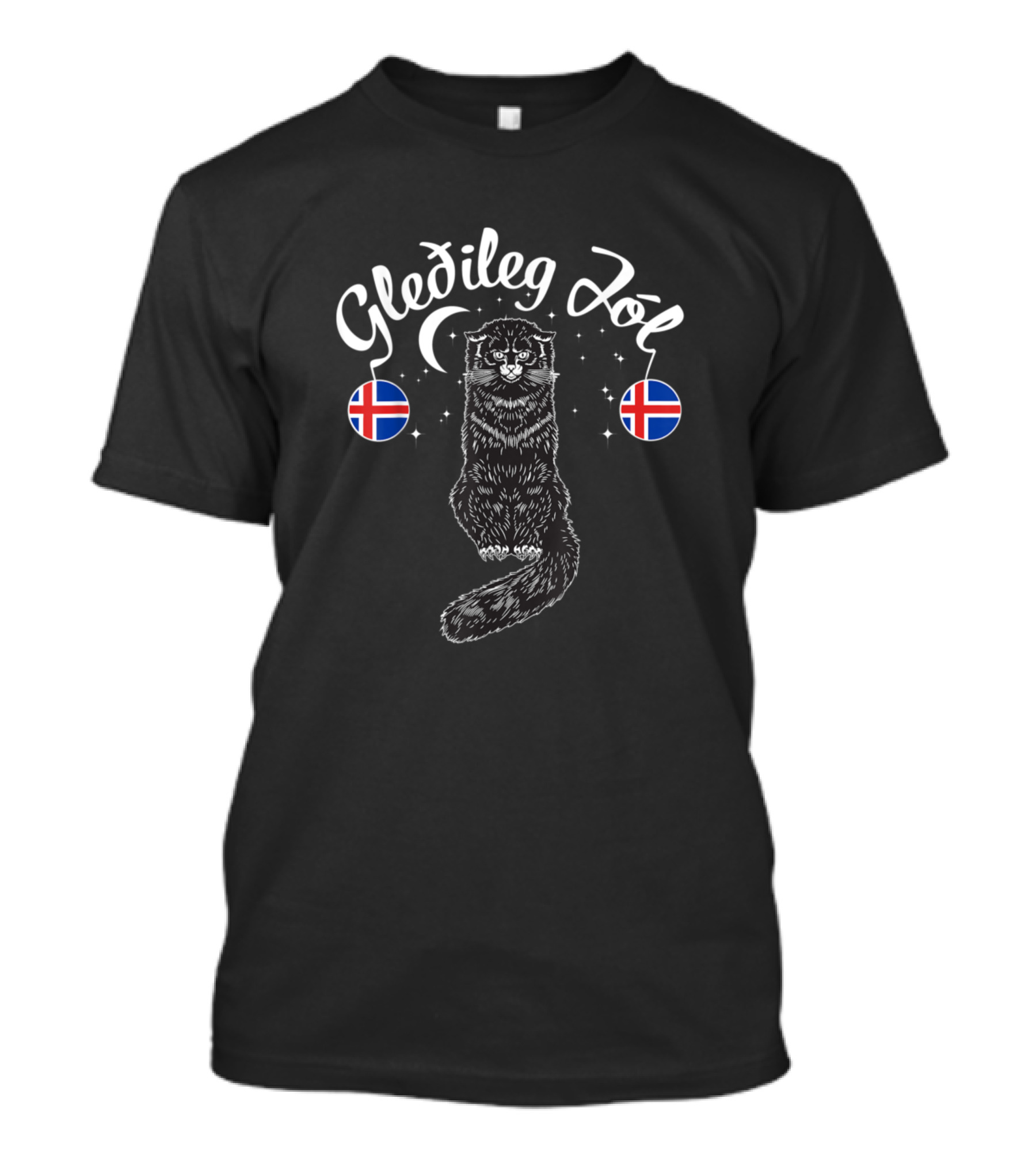 Gledileg Jol Iceland Merry Christmas Jolakotturinn Cat With Icelandic Flags T-Shirt