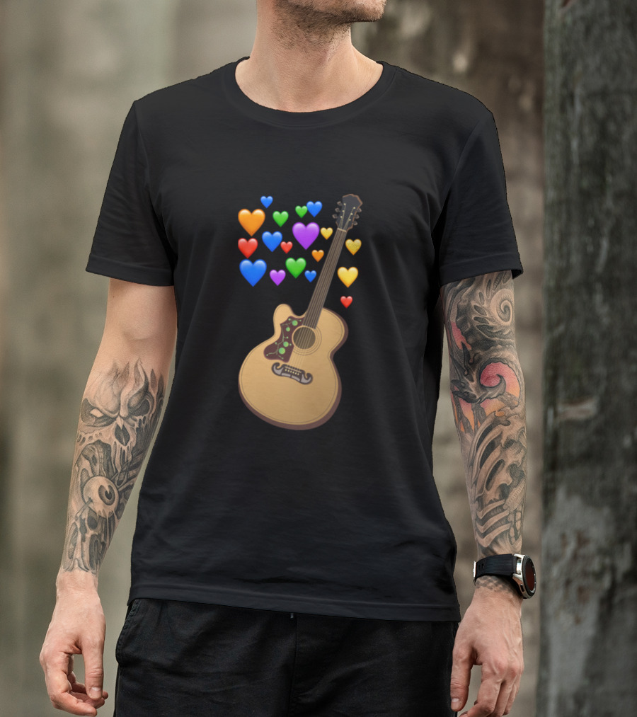 Guitar With Colorful Hearts Emoji T-Shirt