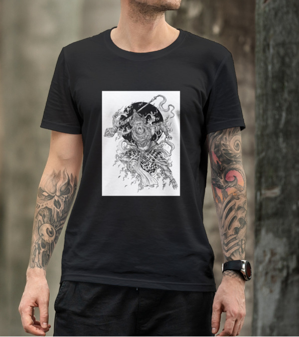 Hanuman Mythical Warrior With Mace And Flames T-Shirt