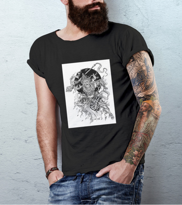 Hanuman Mythical Warrior With Mace And Flames T-Shirt
