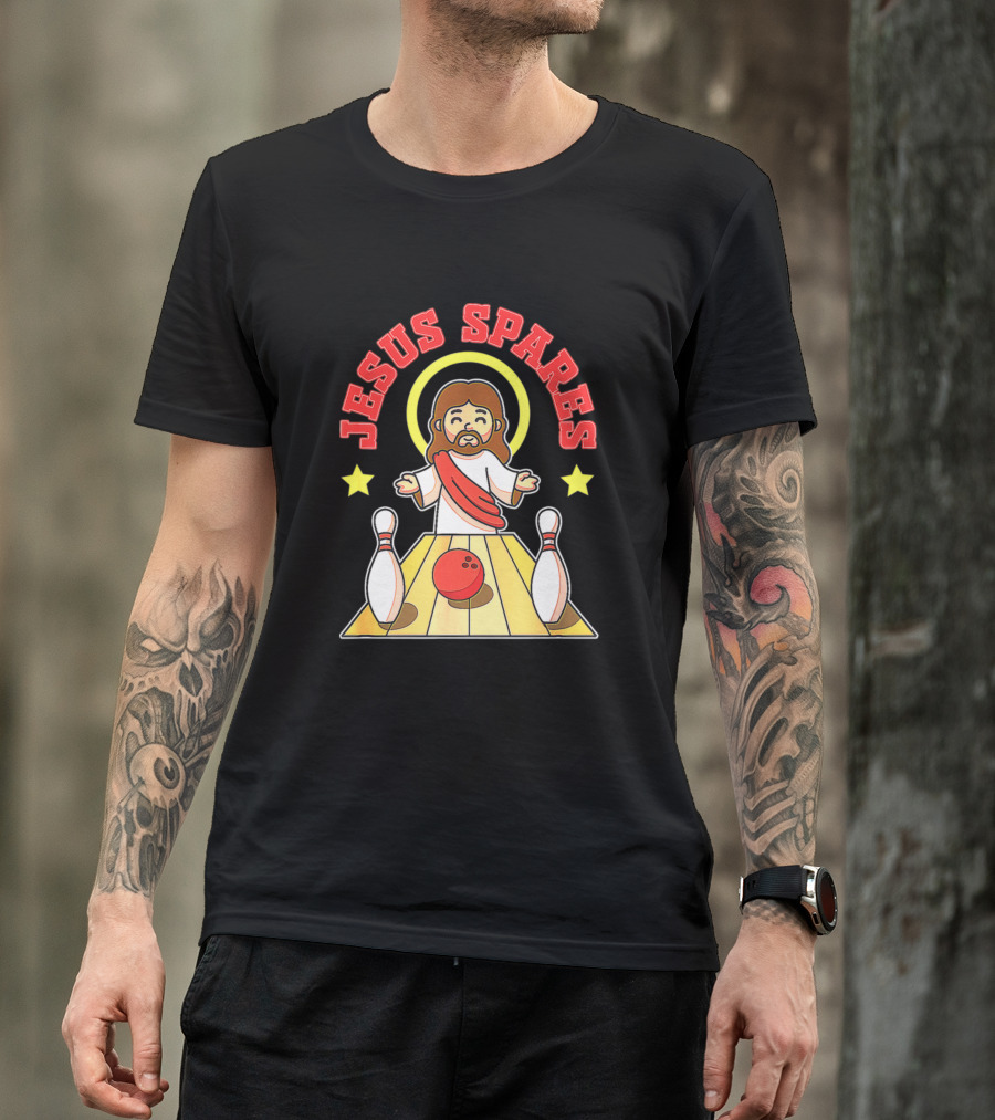 Jesus Spares Funny Christian Bowling Ball Pin Bowlers T-Shirt