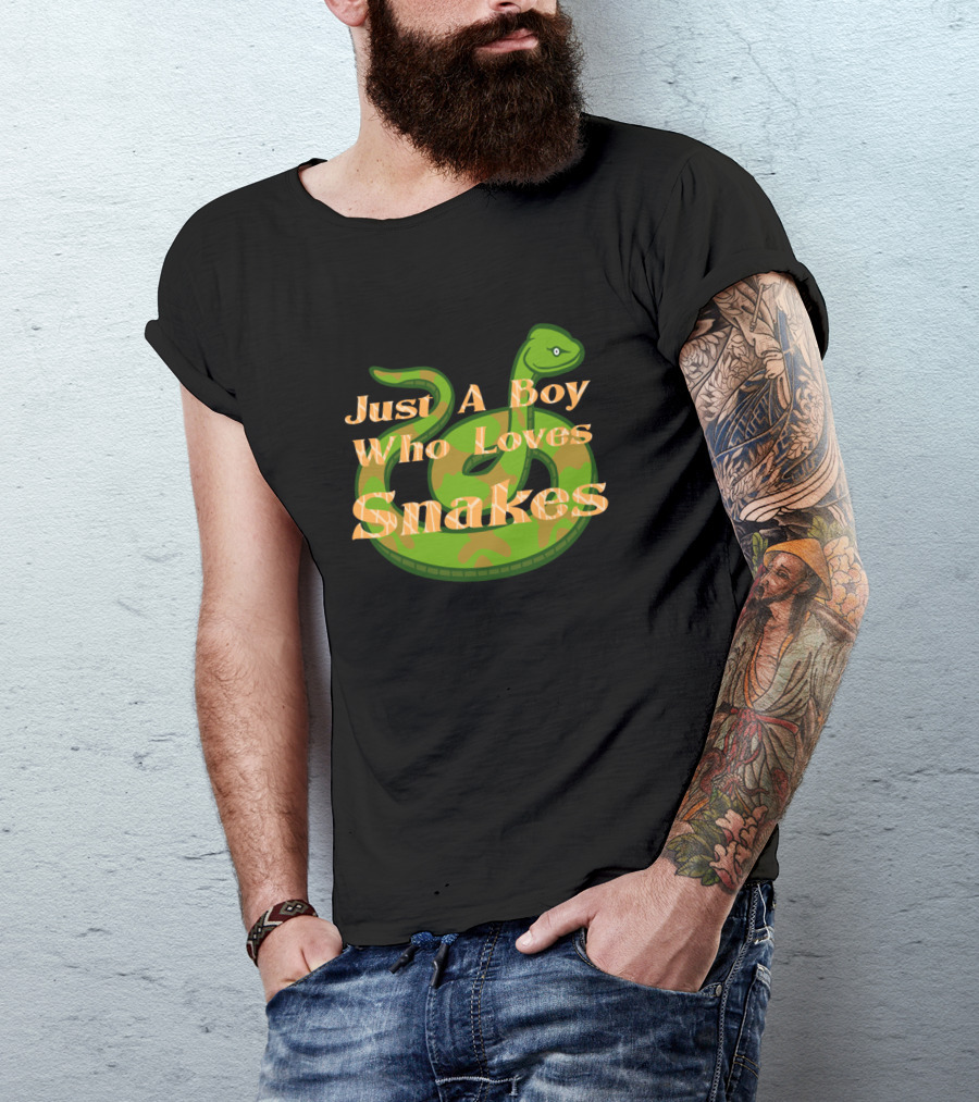 Just A Boy Who Loves Snakes Green Cartoon Snake T-Shirt