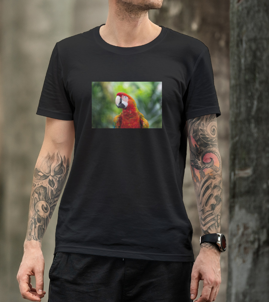 Scarlet Macaw In Vibrant Jungle Greenery T-Shirt