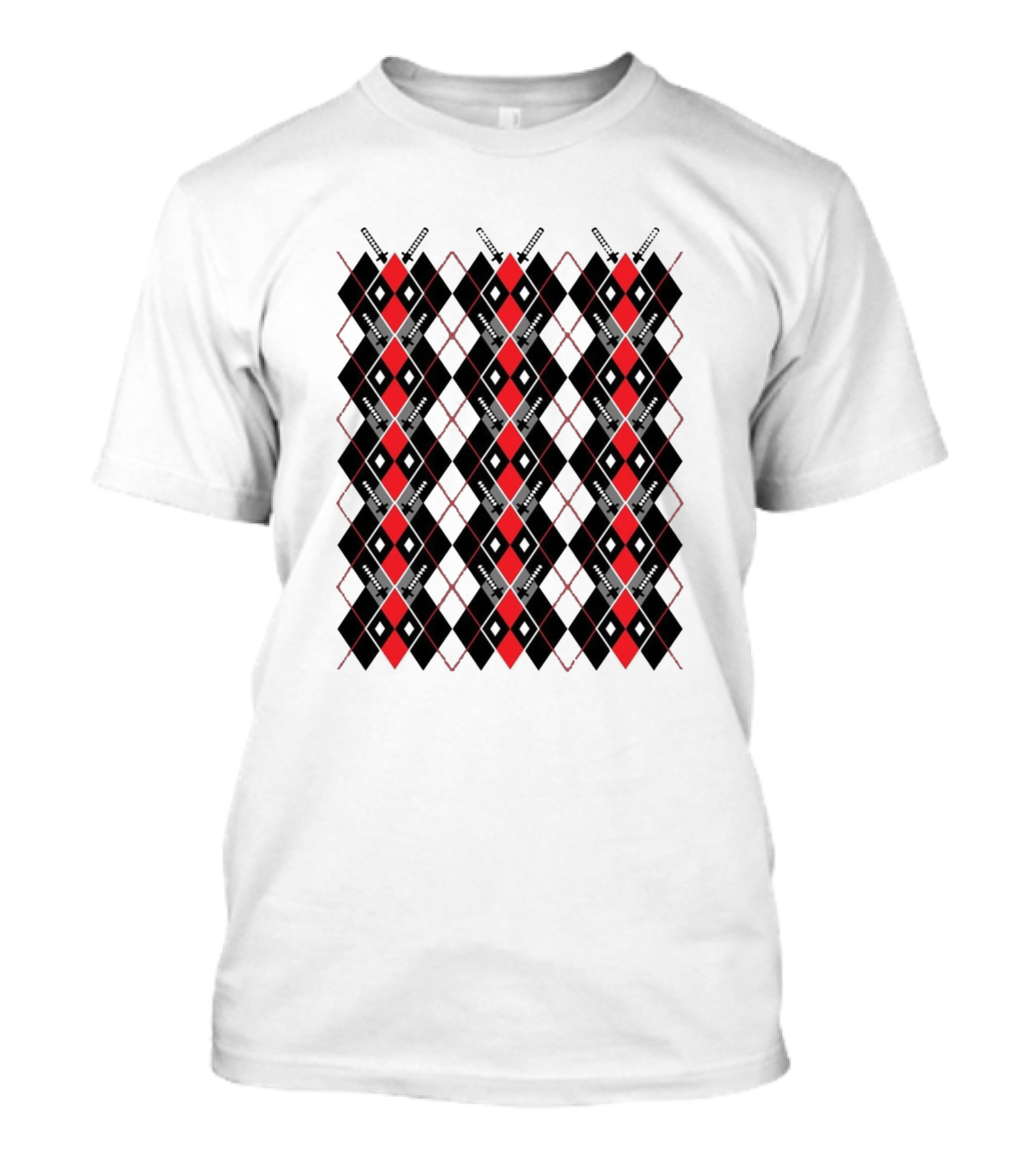 Deadpool Argyle Pattern Black And Red Diamond Print T-Shirt